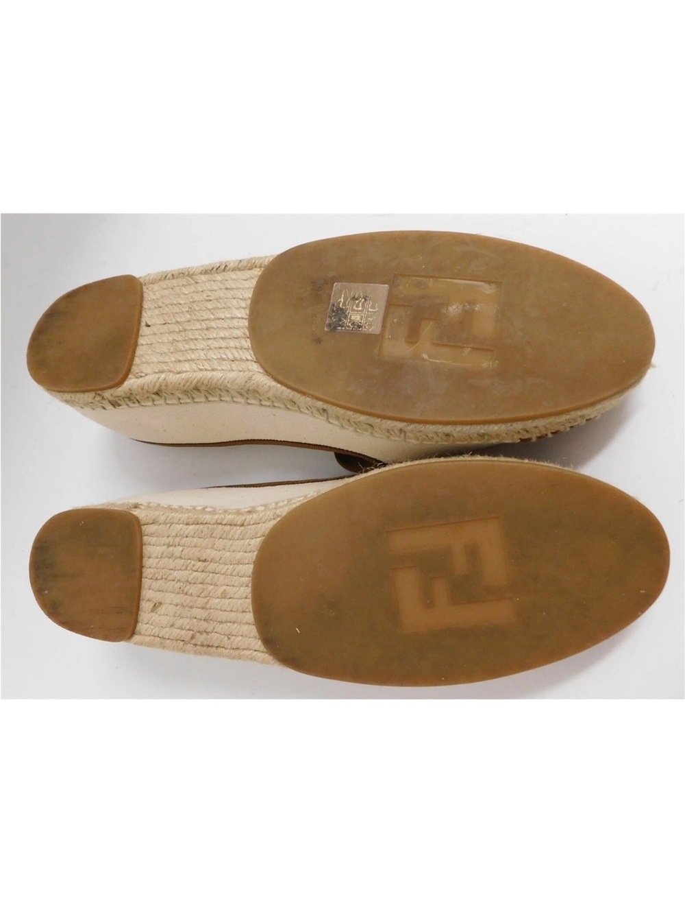 FENDI Junia Espadrilles Loafer Flat 42 Cream Canvas Saddle Brown Leather - Picture 5 of 5